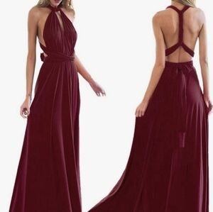 NWOT Versatile Convertible Infinity Wrap Maxi Dress Burgundy Sz L Long Skirt